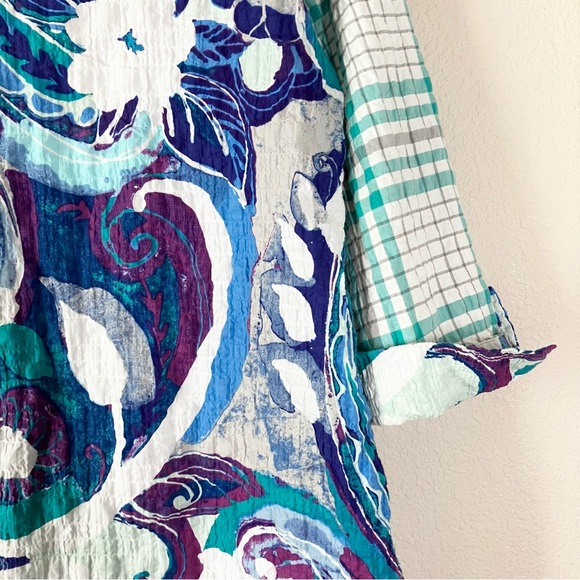 HABITAT Patchwork Button Up Shirt Blouse S Artsy Vacation Spring Boho Lagenlook - Picture 4 of 12